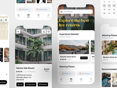Booking Mobile App airbnb app book booking calendar flutter hotel interaction ios iphone mobile product design react resort travel ui ux