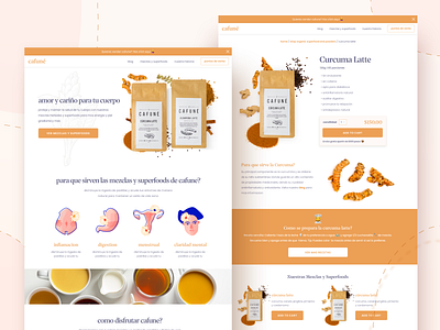 Cafune Superfood E-Commerce Website blog e commerce ecommerce editorial elegant minimal mobile responsive superfoods turmeric web web design webflow website