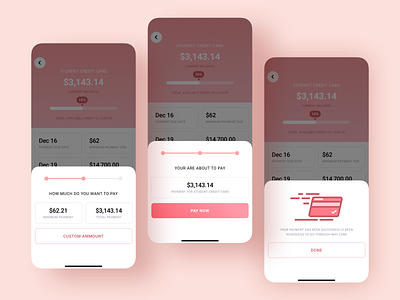 Credit Card Payment Flow app banking clean credit card finance interaction ios iphone mobile money pink product design ui ux