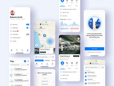 Electric Car App analytics app electric car interaction ios iphone maps minimal mobile product design route uber ui ux