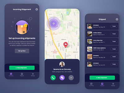 Shipment Tracking App app dark interaction ios iphone maps mobile product design shipping theme tracking ui ux