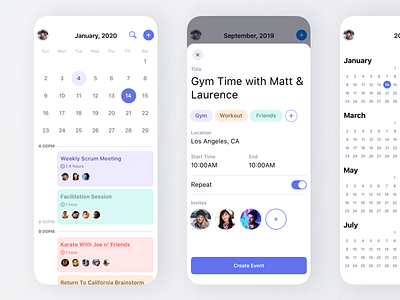 Calendar App app calendar event flat interaction ios iphone mobile planner product design schedule todo ui ux