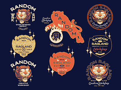 Random Ragland Workshop Badges badge logo branding design illustration patches tiger type typography vector
