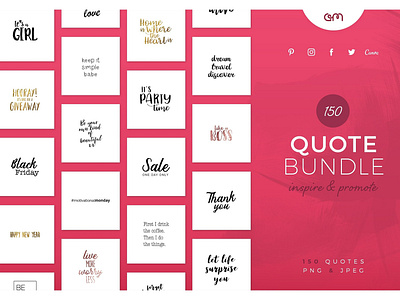 150 Quote Bundle blogger bloggers branding design facebook hand written inspirational instagram market brand quotes social media twitter