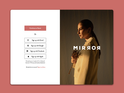 Mirror Sign Up - E commerce Online Clothing Store Website