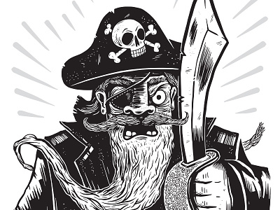 Pirate beard black and white character pirate portrait skull sword