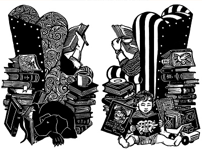 Book Nerds book cover booknerd books illustration labrador linocut printmaking toddler