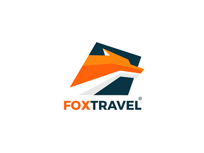 Fox Travel country. agency fox orange. plane travel. animal. fox logo wild