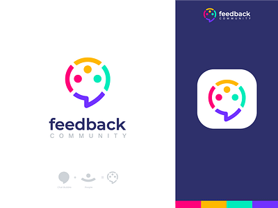 feedback community v1 2 app logo brand brand design brand identity branding chat logo colorful colors communication connect connection idea logo people people logo share shop startup