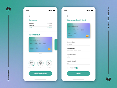 Daily UI 002 - CREDIT CARD CHECKOUT app design graphic design mobile mobileapp ui user experience user interface ux