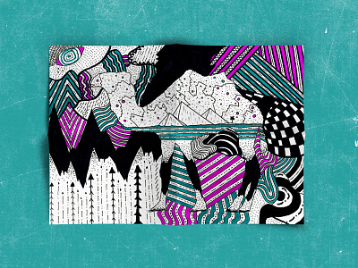 Ink Drawings art drawing graphic design ink ink drawing pink teal