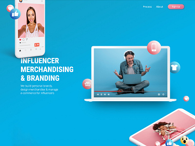 Influencer merchandising website branding design desktop landing page ui ux webapp website