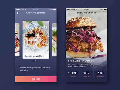 Show me calories! app card design food gradient minimal ui