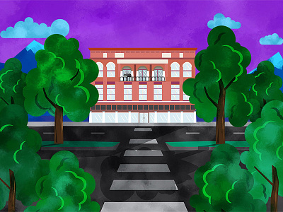 Provo Center Street building illustration landscape psychedelic purplesky urban vector
