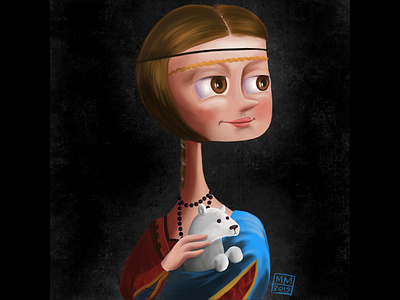 Lady with an Ermine cartoon cute fun illustration masterwork painted painterly painting
