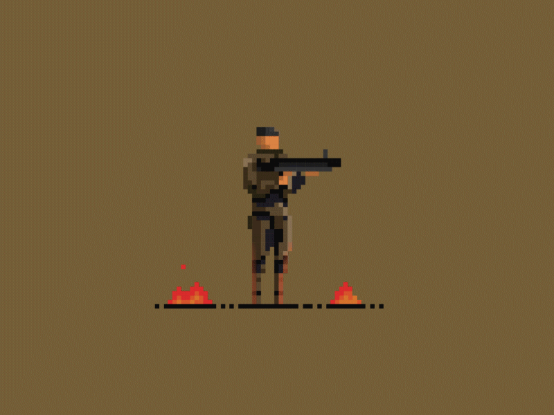 Pixel Art 2d 2d animation aftereffects animation animator army character animation character design design fire game game animation gun illustration motion graphics pixel art soldier war