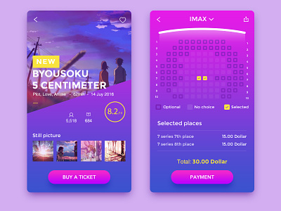 Movie APP app buy a ticket movie ui violet