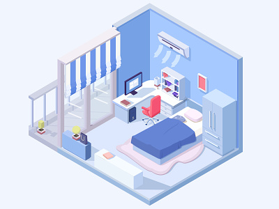 Bedroom bedroom blue furniture isometric kairosoft