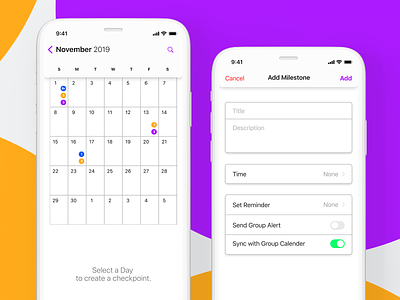 Calender App app calendar checkpoint collaboration design iphone mobile project settings sheduling ui ux