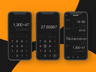 Calculator App Dark app calculator design history ios iphone iphonex mobile ui ux