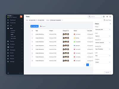 Worksuite Admin Table Filter UI by Froiden on Dribbble