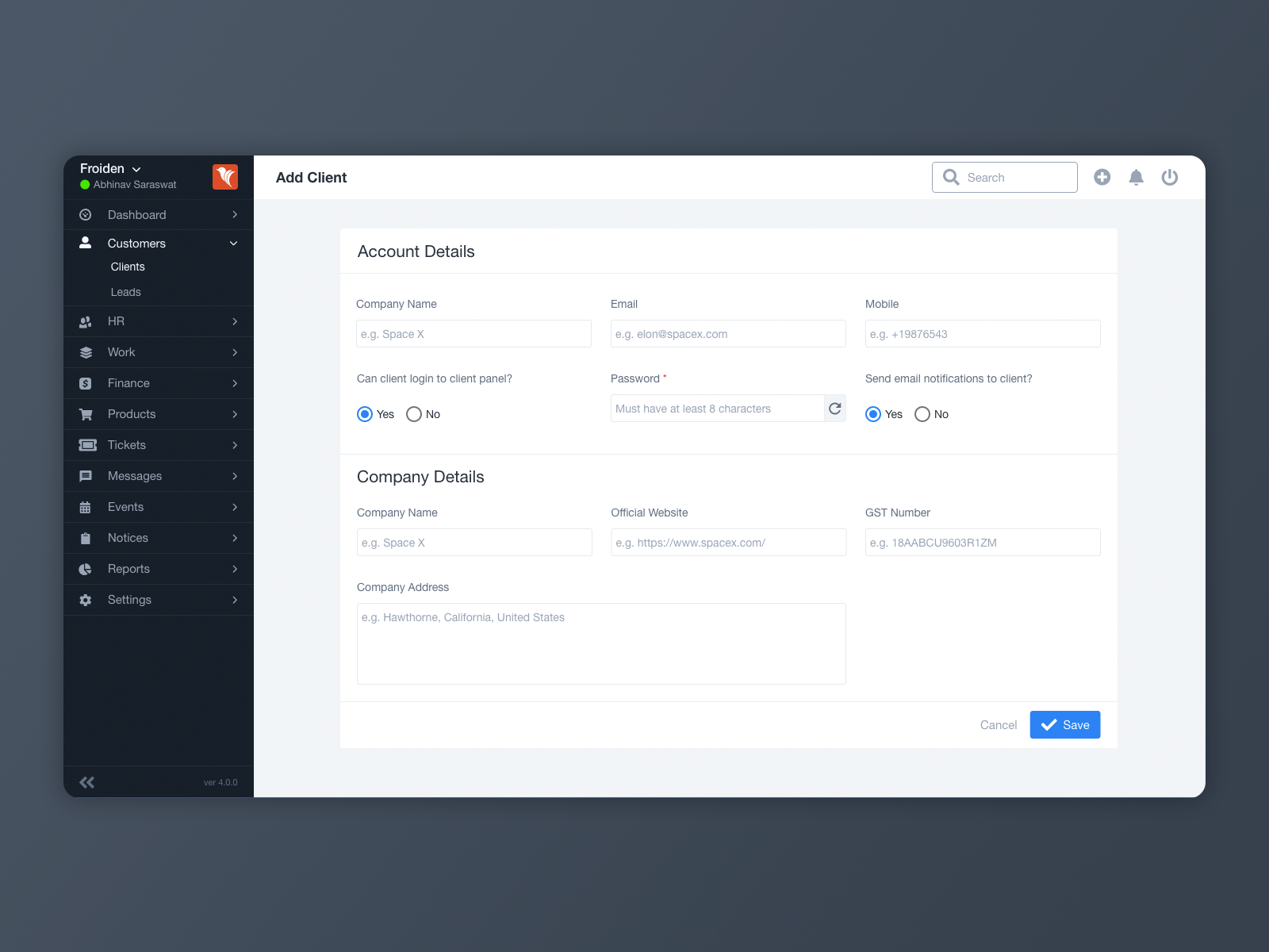 Worksuite Client Form UI by Froiden on Dribbble