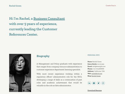 Resume / Portfolio - Template carrd personal resume template website