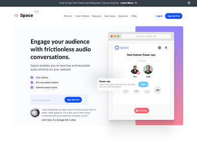 Audio Chat Product Landing Page Design