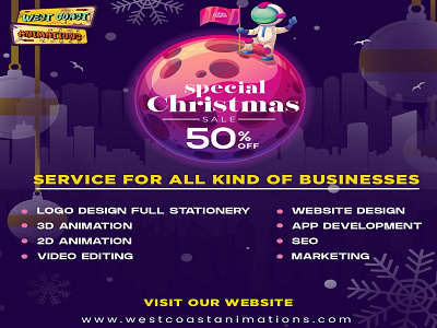 Special Christmas Offer 50% OFF 2danimation 3danimation animation branding christmas design graphic design illustration logo typography ui ux vector website design westcoastanimations