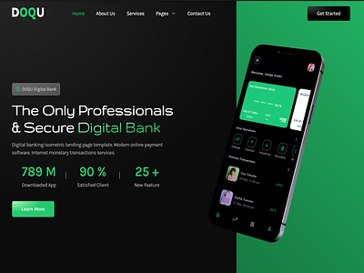 Doqu - Digital Banking Landing Page Website bank bank card banking banking app design digital banking finance finance app financial fintech home page landing page mobile banking money ui ux web web design website website design