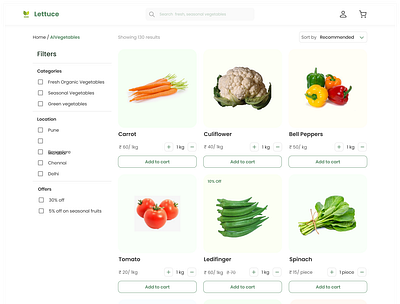 Product List organic vegetables ui