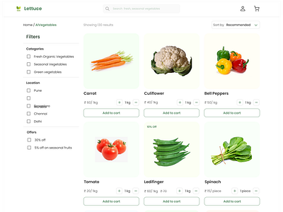 Product List organic vegetables