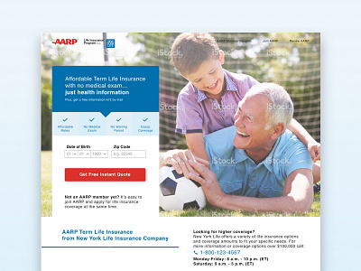 AARP Landing Page Redesign corporate forms insurance landing page redesign web