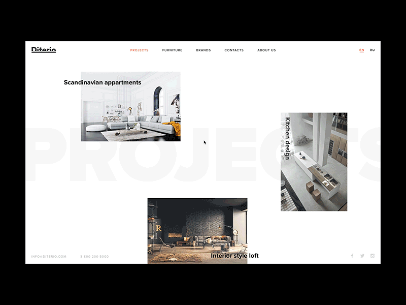 Diterio projects page animation clear design diterio eames interior loft ui ux wed