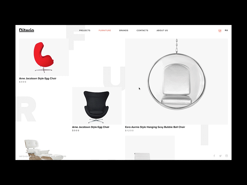 Diterio furniture page animation clear design diterio eames interior loft ui ux wed