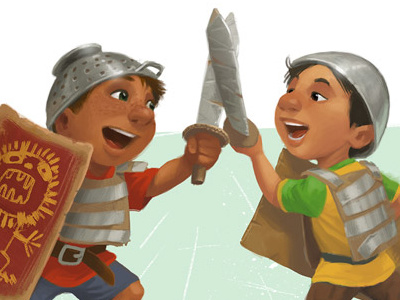 Swordfight! battle characters children cute digital painting fight illustration kids play swords