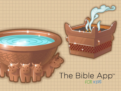 Bible App for Kids - Bronze Basin and Altar 3d bible bronze dimensional gold icon icons illustration object sketch vector