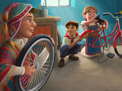 The Joy Goes Round & Round bicycle cause charity childrens digital painting girl humanitarian illustration kids painting storybook