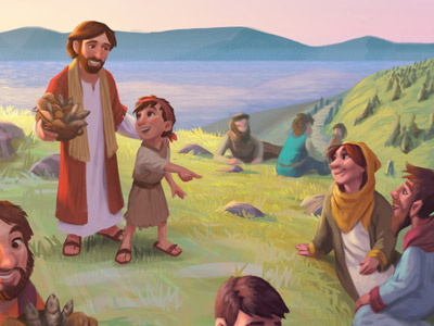 Feeding the 5000 bible childrens christian digital painting illustration kids miracle painting storybook