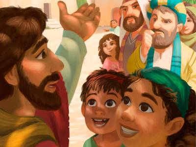 Welcoming the children bible childrens digital painting easter illustration kids painting storybook