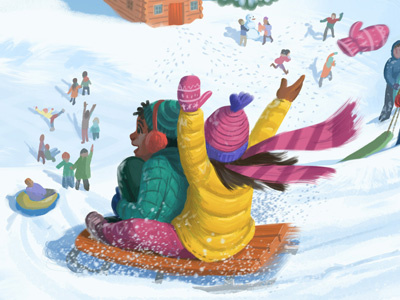 World Vision Christmas Card - Snowy Day charity children digital painting diverse illustration kids painting snow winter