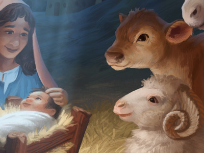 World Vision Christmas Card - Nativity Animals animals bible christian christmas digital painting illustration jesus nativity painting