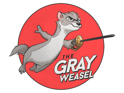 The Gray Weasel animal avatar caricature character design characters drawing emblem icon illustration sword weasel