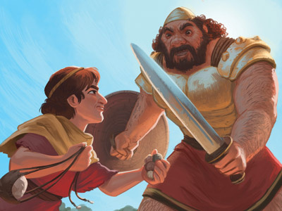 David & Goliath bible character design characters david digital painting drawing goliath illustration kids painting