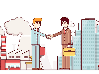 Deal business businessman character city deal factory flat illustration line man trade web