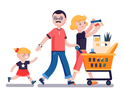 Family family father flat girl grocery illustration kid mother supermarket vector web