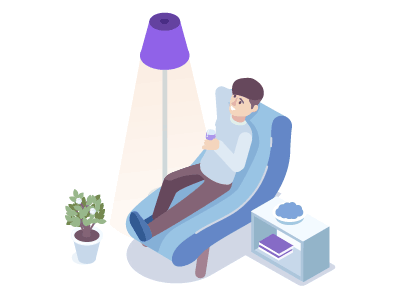 Customer journey for Riva 2 animation character furniture gif illustration interior isometric man relaxing room wine