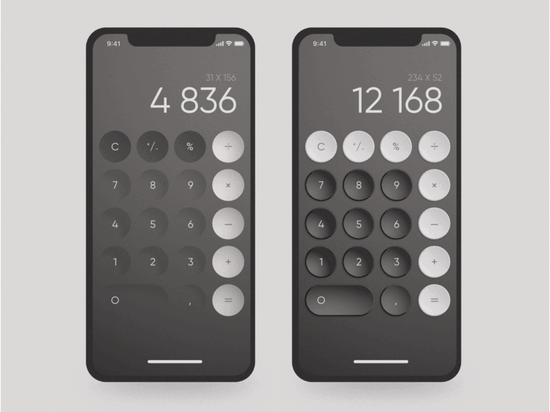 Textured calculator - 3D or Flat ? 3d black white bw calculator calculator app calculator ui daily daily 100 dailyui dailyui 004 flat flat design iphone x