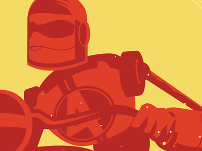 Ramblin' Robot illustration motorcycle robot travel poster red yellow