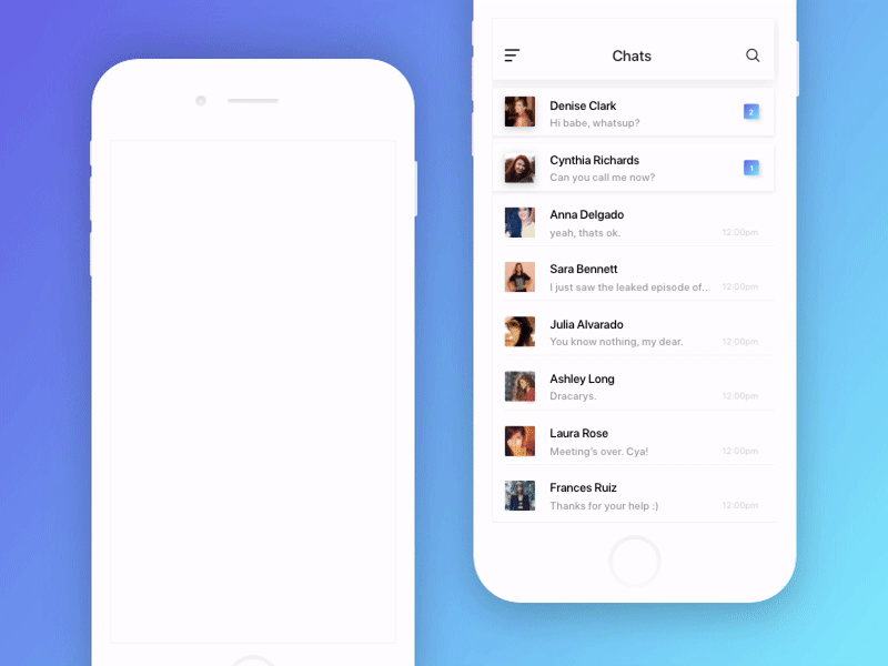 Login and Side menu Interactions - Chat App (freebie soon!) animation blue chat design interaction ios login menu minimal mobile app principle side menu